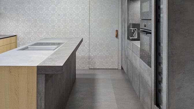 Betonová stěrka Betonepox Soft® VINTAGE je ručně doplněna o secesní vzory a finálně upravena tak, aby měla krásnou patinu. Výhodou je, že ji lze nanést na téměř jakýkoliv povrch.
