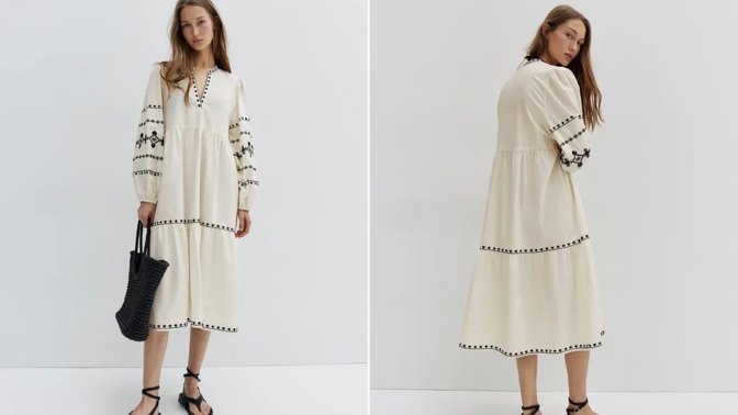 Tunikové šaty s výšivkou, H&M, 1319 Kč
