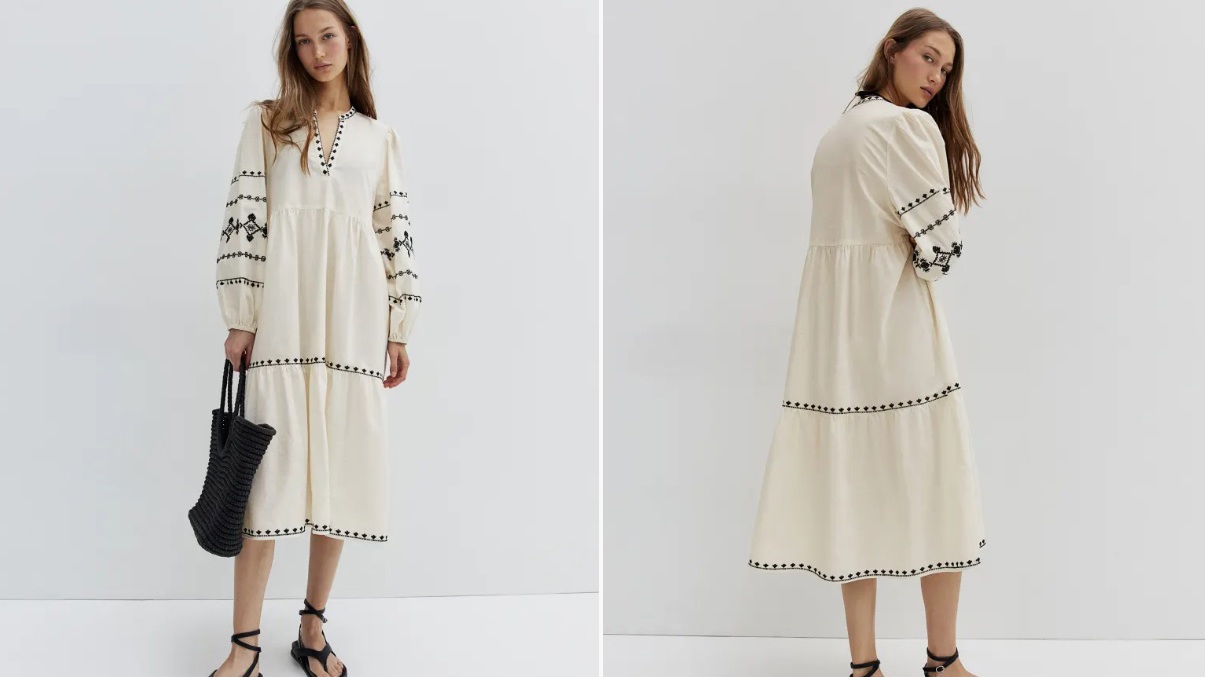 Tunikové šaty s výšivkou, H&M, 1319 Kč