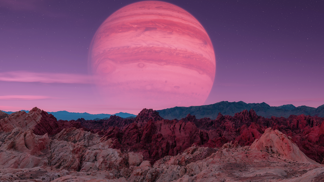 růžová planeta nad krajinou růžová planeta nad krajinou
