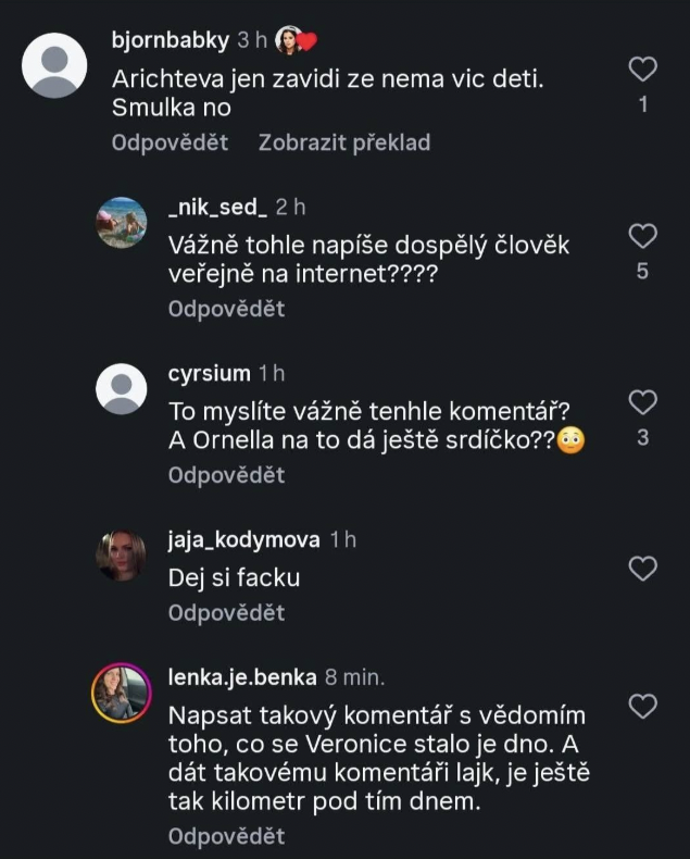 Ornella Koktová lajkla velmi nechutný komentář.