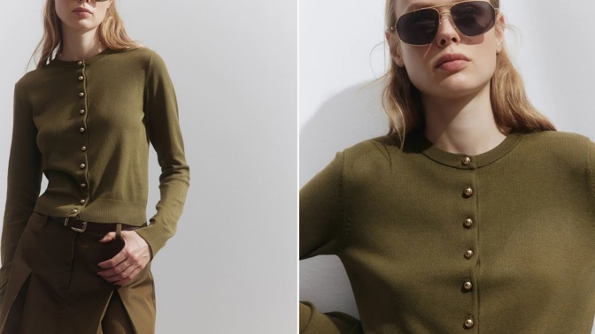 Pletený propínací svetr, H&M, 479 Kč
