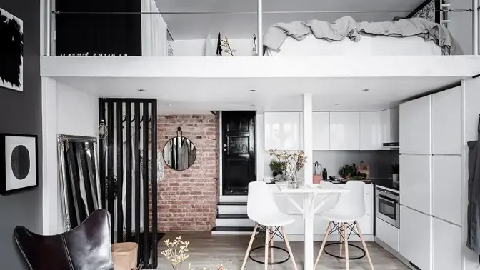 Skandinávský minimalismus v praxi: Loft o ploše pouhých 34 m² působí překvapivě velkoryse