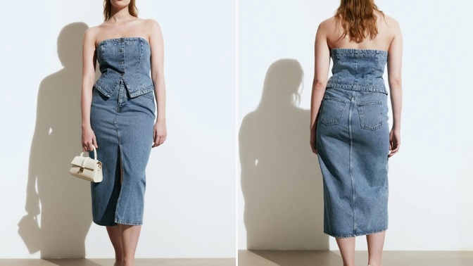 Midi džínová sukně, H&M, 719 Kč
