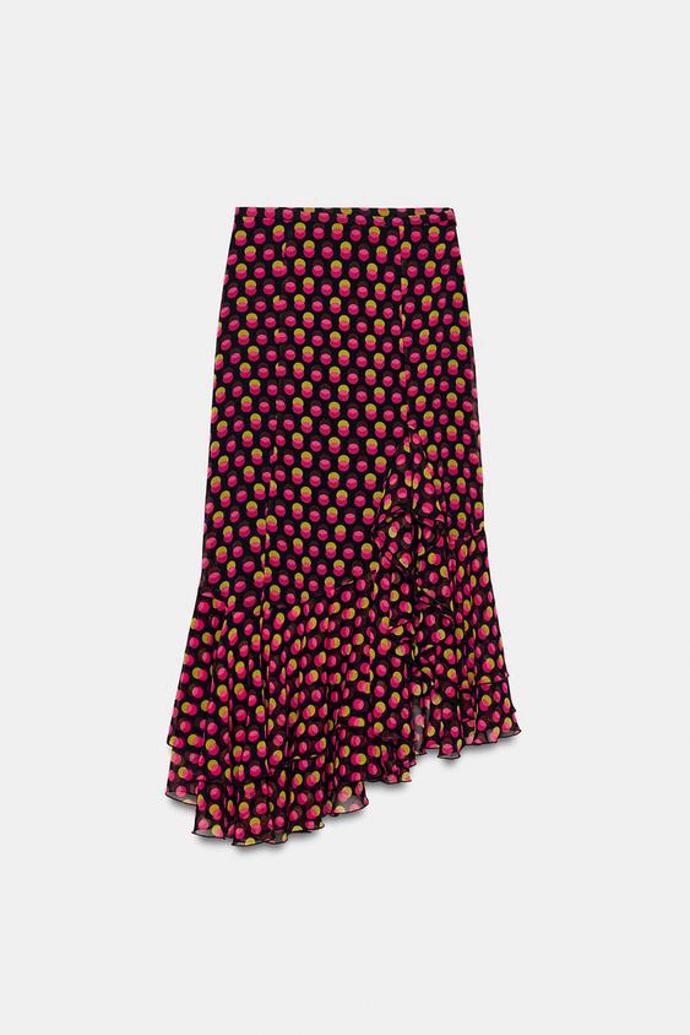 Asymetrická midi sukně s puntíky, Zara, 1199 Kč