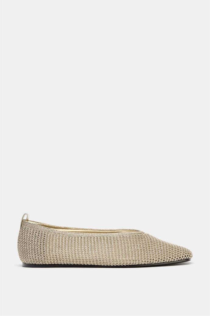 Metalické baleríny s výpletem, Zara, 1299 Kč