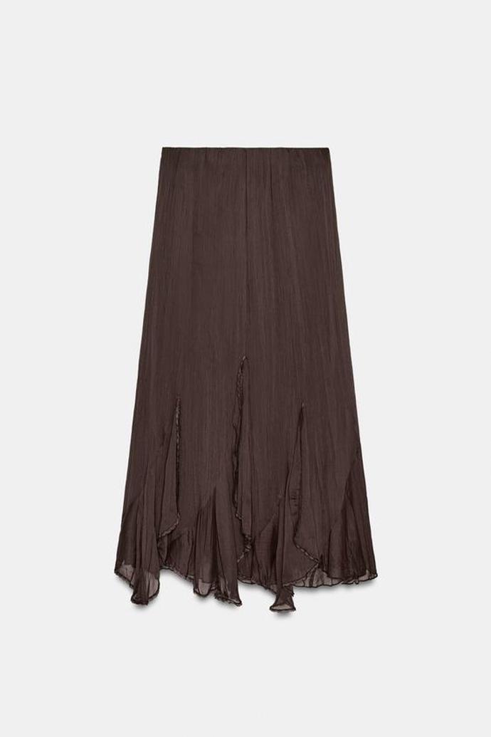 Midi sukně s volány a krajkou, Zara, 999 Kč