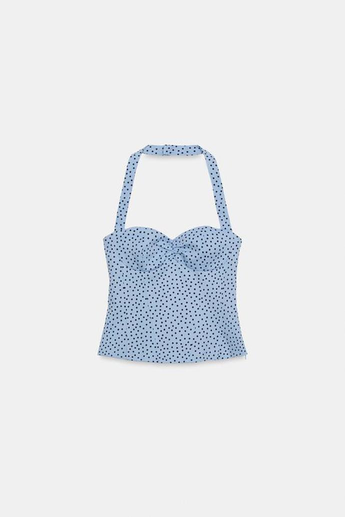 Top halter s kulatým výstřihem a puntíky, Zara, 549 Kč