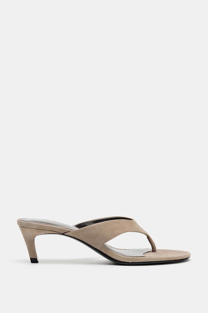 Semišové žabky na podpatku, Zara, 849 Kč
