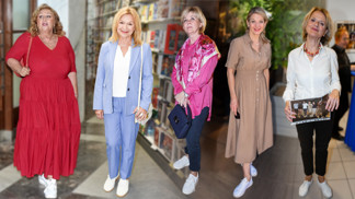 Bílé tenisky v outfitech slavných žen: Jana Paulová je ladí s kostýmkem, Sabina Laurinová s košilovými šaty