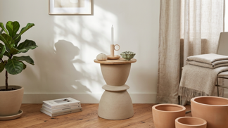 Jednoduchý DIY projekt: Dva obyčejné květináče a dřevěná deska. Výsledkem je stolek jako z designového studia Jednoduchý DIY projekt: Dva obyčejné květináče a dřevěná deska. Výsledkem je stolek jako z designového studia