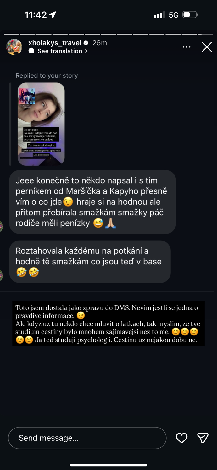 Anonymní vyjádření ke Kafuu, které Xholakys sdílela ve svých instagramových příbězích. 