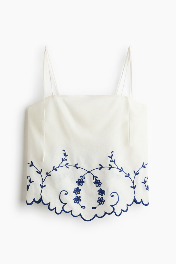 Vyšívaný top ze lněné směsi, H&M,
619 Kč
