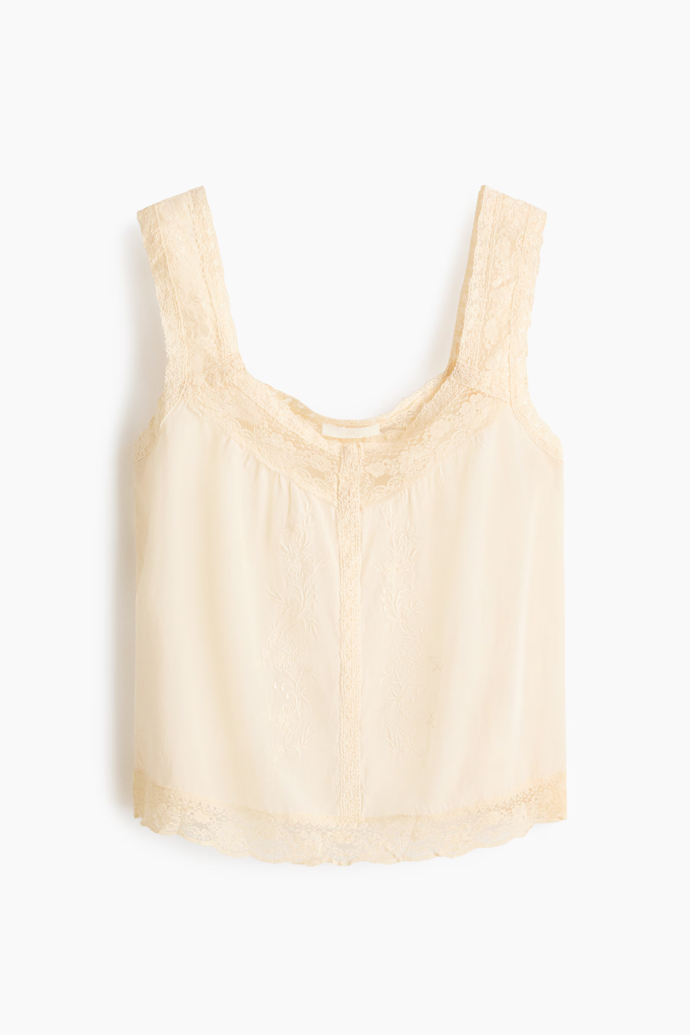 Top z viskózové směsi s výšivkami, H&M, 739 Kč