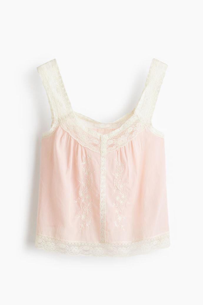 Top z viskózové směsi s výšivkami, H&M, 739 Kč