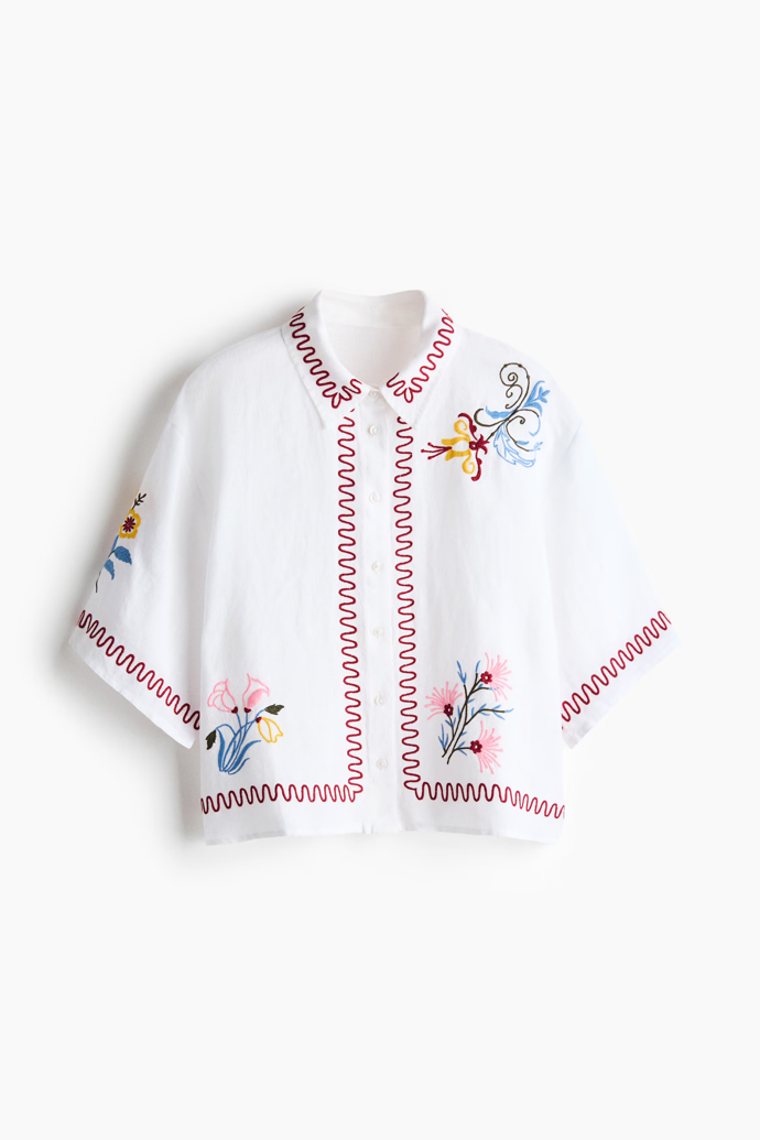 Lněná plážová košile s výšivkami, H&M, 859 Kč