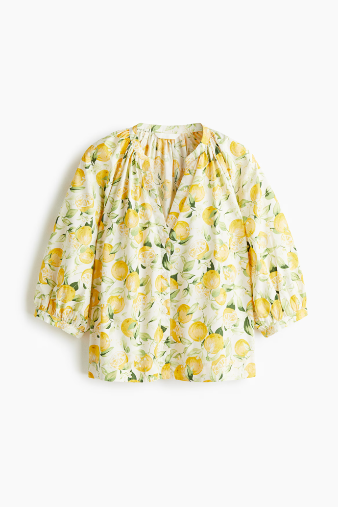Popelínová halenka s balonovým rukávem, H&M, 439 Kč