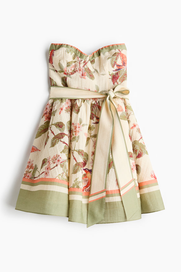 Šaty ze lněné směsi bez ramínek, H&M, 1459 Kč