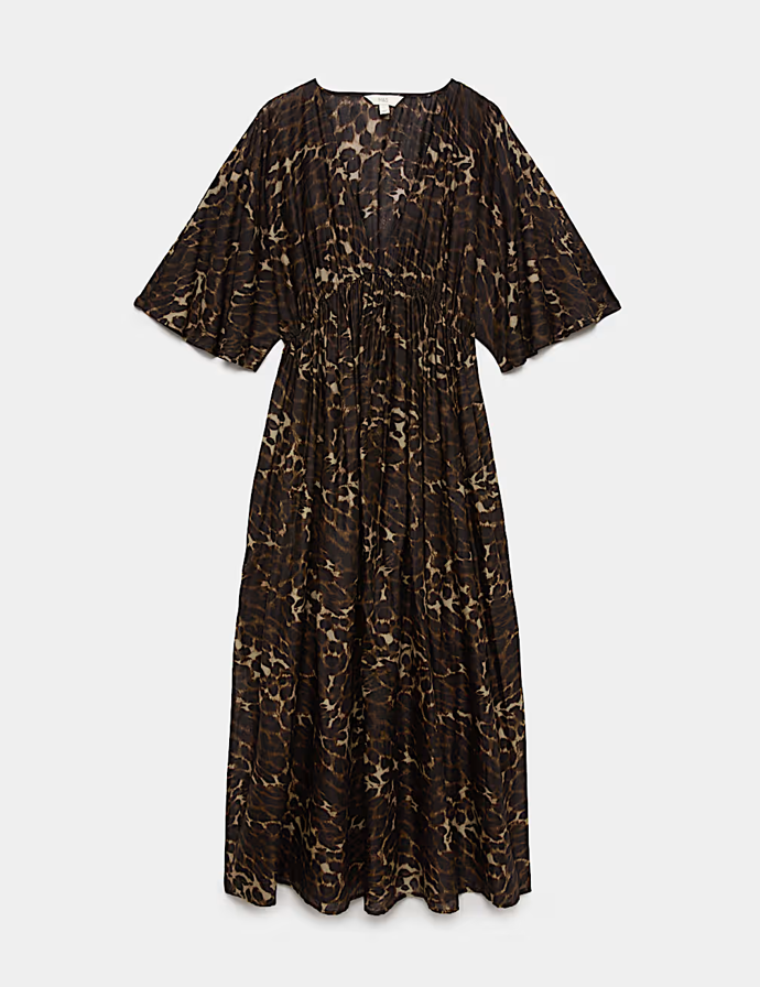 Průsvitný kaftan s výstřihem do V a potiskem z čisté bavlny, Marks&Spencer, 1599 Kč