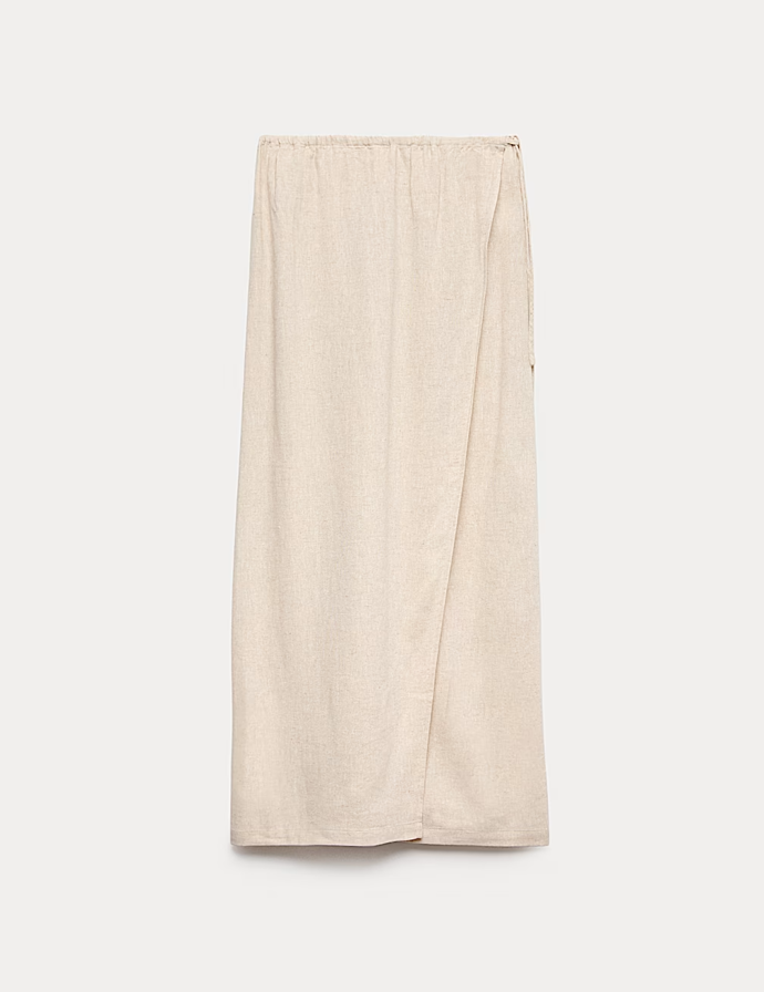 Maxi zavinovací sukně s vysokým podílem lnu, Marks & Spencer, 1 099 Kč