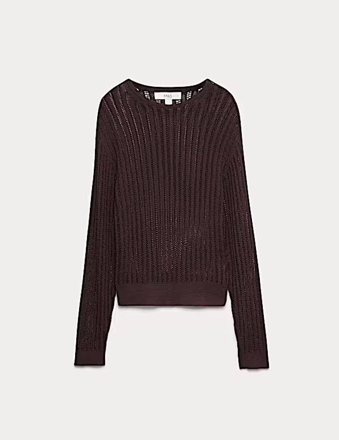 Texturovaný svetr s výstřihem ke krku s vysokým podílem bavlny, Marks&Spencer, 1199 Kč