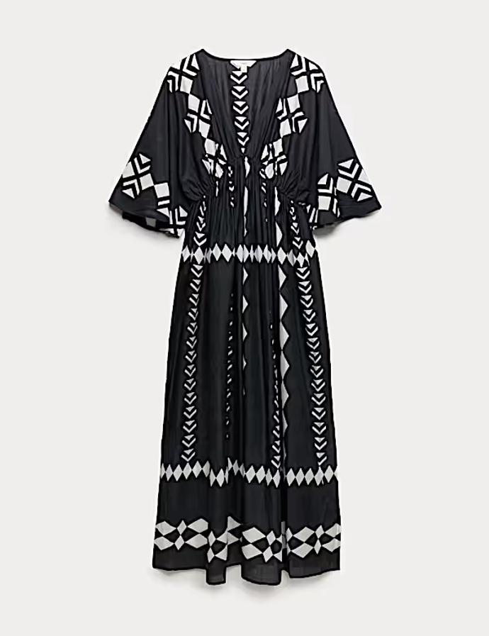 Průsvitný kaftan s výstřihem do V a potiskem z čisté bavlny, Marks&Spencer, 1599 Kč