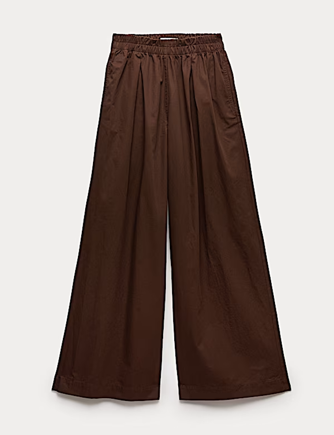 Popelínové natahovací kalhoty s širokými nohavicemi z čisté bavlny, Marks&Spencer, 1199 Kč