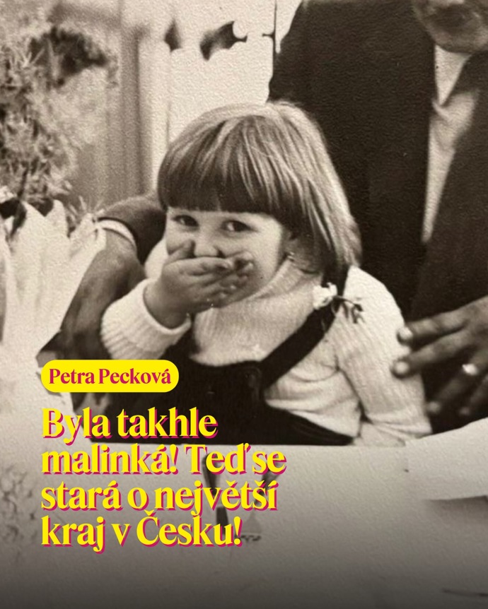 „Byla takhle malinká! Teď se stará o největší kraj v Česku,“ uvádí hnutí STAN na svém Instagramu k fotografii Petry Peckové. 