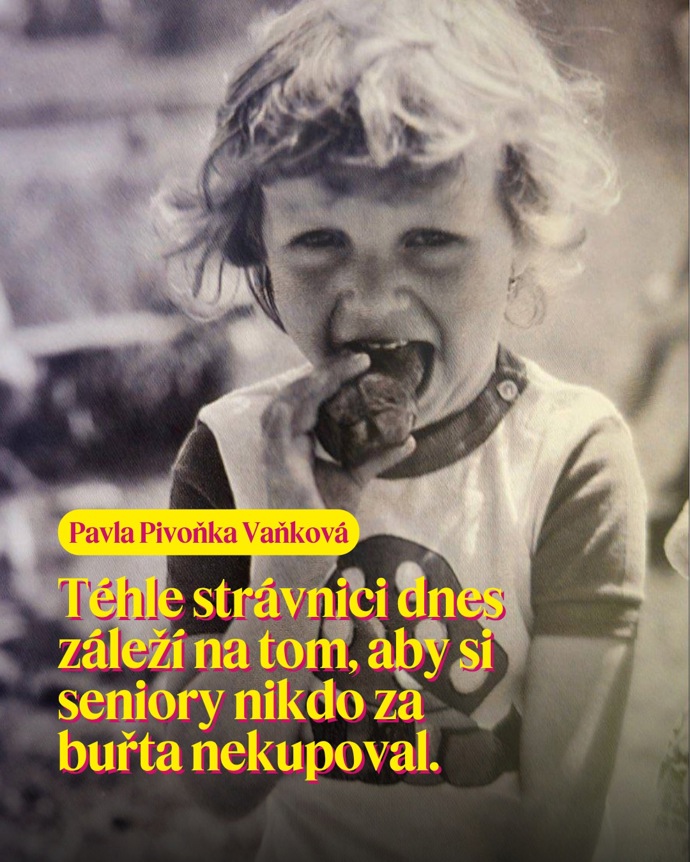 „Téhle strávnici dnes záleží na tom, aby si seniory nikdo za buřty nekupoval,“ uvádí hnutí STAN na svém Instagramu k fotografii Pavly Pivoňky Vaňkové. 