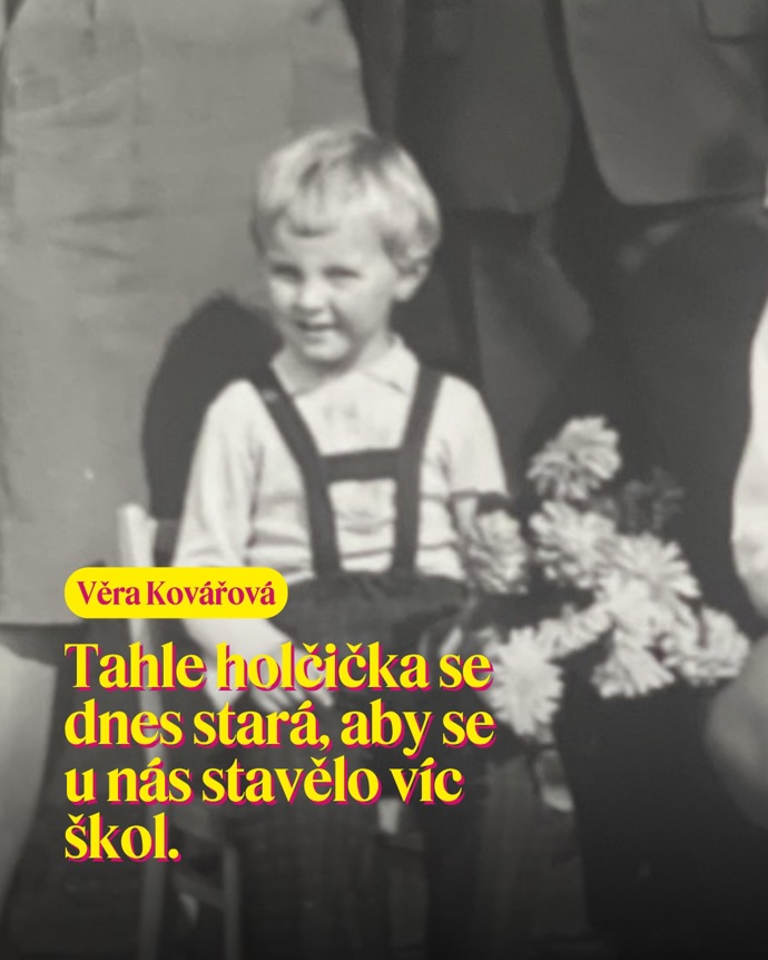 „Tahle holčička se dnes stará, aby se u nás stavělo víc škol,“ uvádí hnutí STAN na svém Instagramu k fotografii Věry Kovářové. 