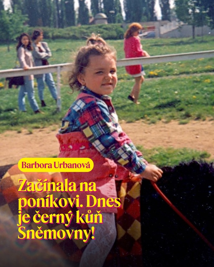 „Začínala na poníkovi. Dnes je černý kůň Sněmovny,“ uvádí hnutí STAN na svém Instagramu k fotografii Barbory Urbanové. 