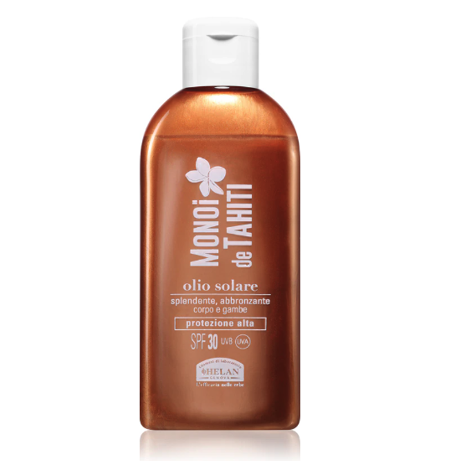 Ochranný olej se třpytkami Helan MONOÏ de TAHITI SPF 30, 665 Kč (150 ml), prodává Notino