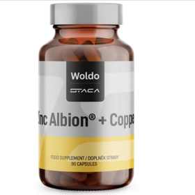 Zinek Albion® + měď (90 kapslí) je doplněk stravy obsahující vysoce vstřebatelné chelátové minerály ve formě bisglycinátu. Zinek přispívá k normální funkci imunitního systému, pomáhá chránit buňky před oxidativním stresem a podporuje zdravý stav pokožky, vlasů a nehtů. 389 Kč Zinek Albion® + měď (90 kapslí) je doplněk stravy obsahující vysoce vstřebatelné chelátové minerály ve formě bisglycinátu. Zinek přispívá k normální funkci imunitního systému, pomáhá chránit buňky před oxidativním stresem a podporuje zdravý stav pokožky, vlasů a nehtů. 389 Kč