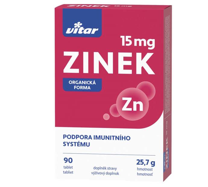 Zinek přispívá k normální funkci imunitního systému, k normálnímu metabolizmu kyselin a zásad, k normálnímu stavu kostí, k normálnímu stavu pokožky, vlasů a nehtů, podílí se na procesu dělení buněk. 66 Kč Zinek přispívá k normální funkci imunitního systému, k normálnímu metabolizmu kyselin a zásad, k normálnímu stavu kostí, k normálnímu stavu pokožky, vlasů a nehtů, podílí se na procesu dělení buněk. 66 Kč