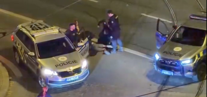 Na videu je vidět jak jeden policista ležícího muže udeří pěstí.