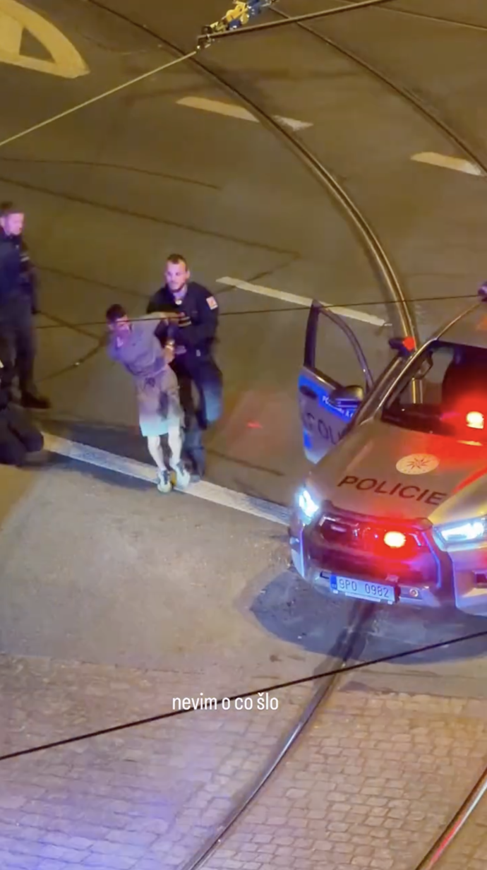 Policisté utíkajícího muže spoutali.