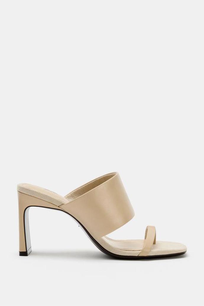 Kožené sandály mules na podpatku, Zara, 1299 Kč