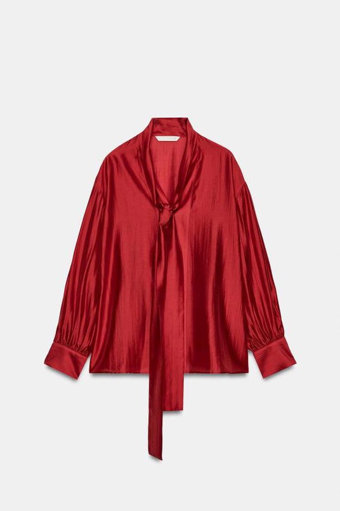 Saténová košile s mašlí, Zara, 849 Kč