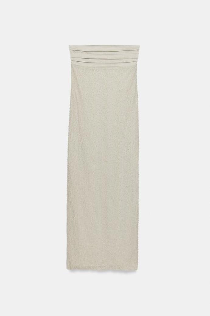 Šaty bez ramínek s korálky, Zara, 1799 Kč