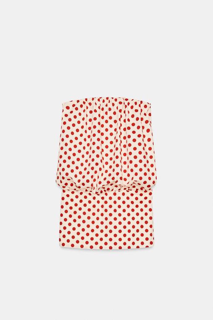 Mini šaty bez ramínek s puntíky, Zara, 849 Kč