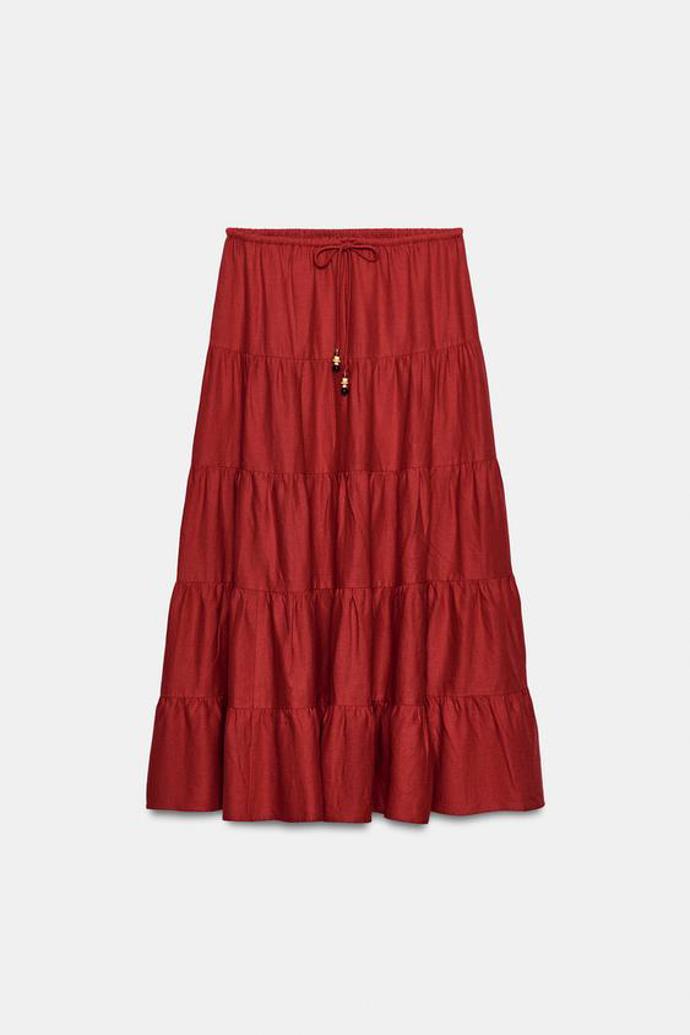 Sukně s nabíráním ze lněné směsi, Zara, 849 Kč