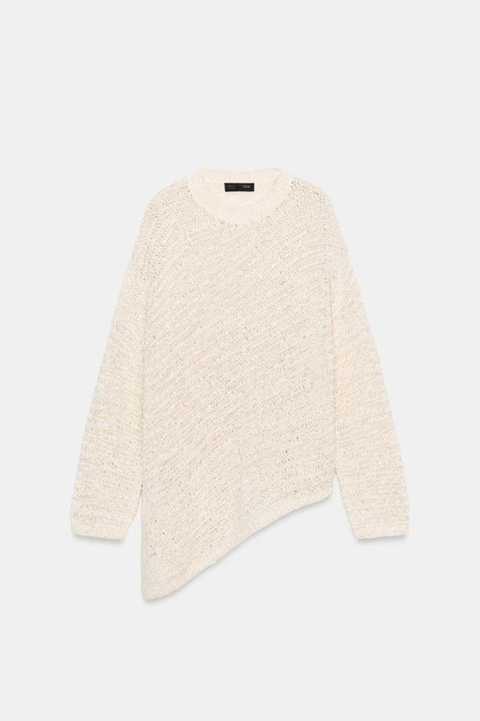 Úpletový oversize svetr s asymetrickým lemem, Zara, 849 Kč