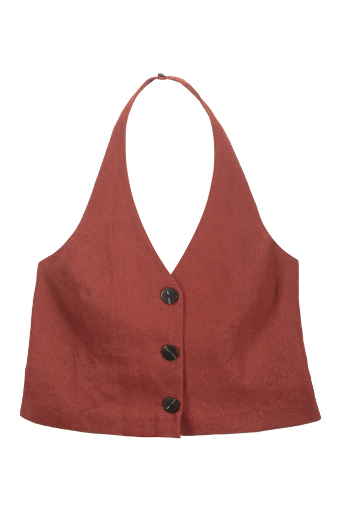 Lněný vestičkový crop top se zapínáním za krkem, F&F, 399 Kč