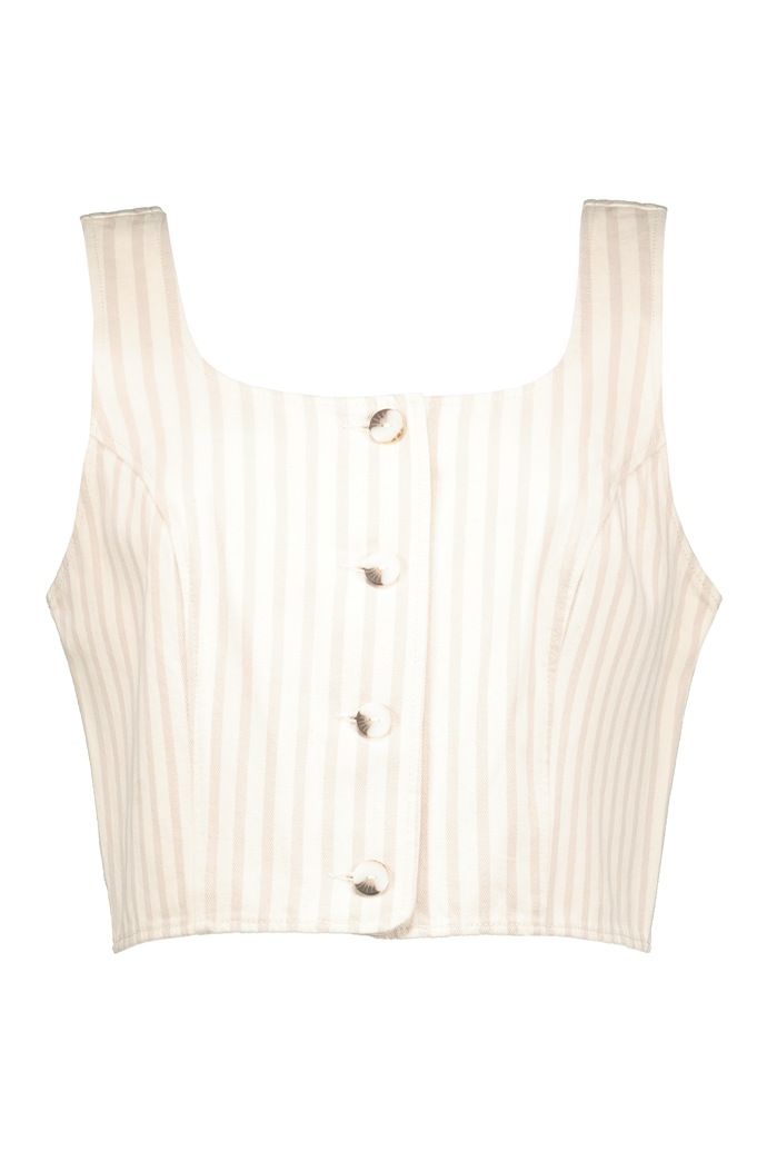 Džínová crop vestička s proužkem, F&F, 599 Kč
