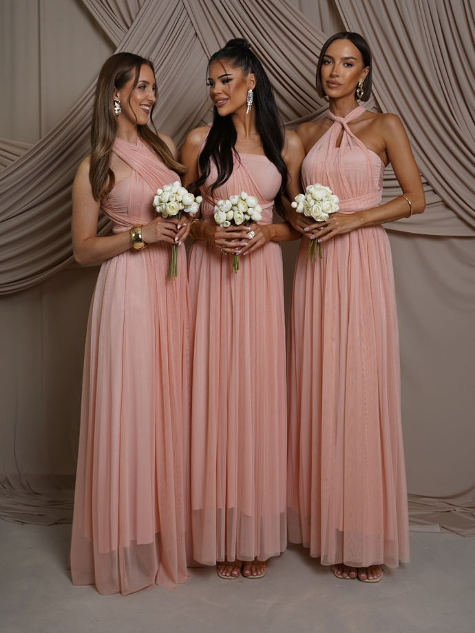 Broskvové variabilní společenské tylové šaty pro družičky, Erika Fashion, 1159 Kč