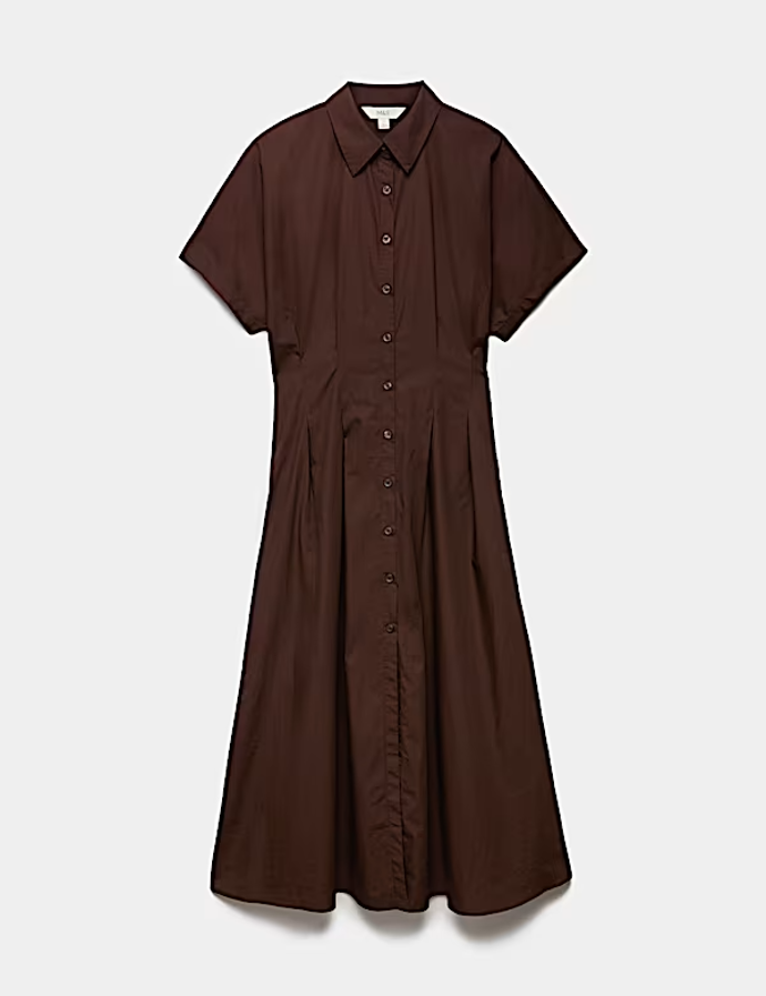 Košilové midi šaty z čisté bavlny se záševky, Marks&Spencer, 1199 Kč