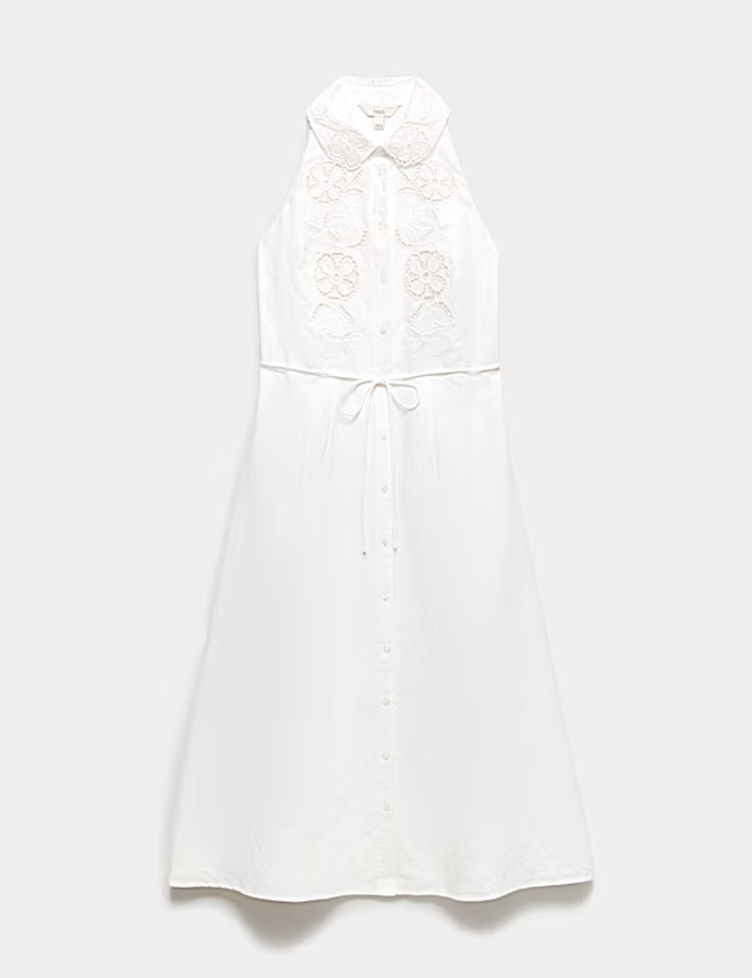 Košilové šaty s výšivkou a vysokým podílem lnu, Marks&Spencer, 1999 Kč