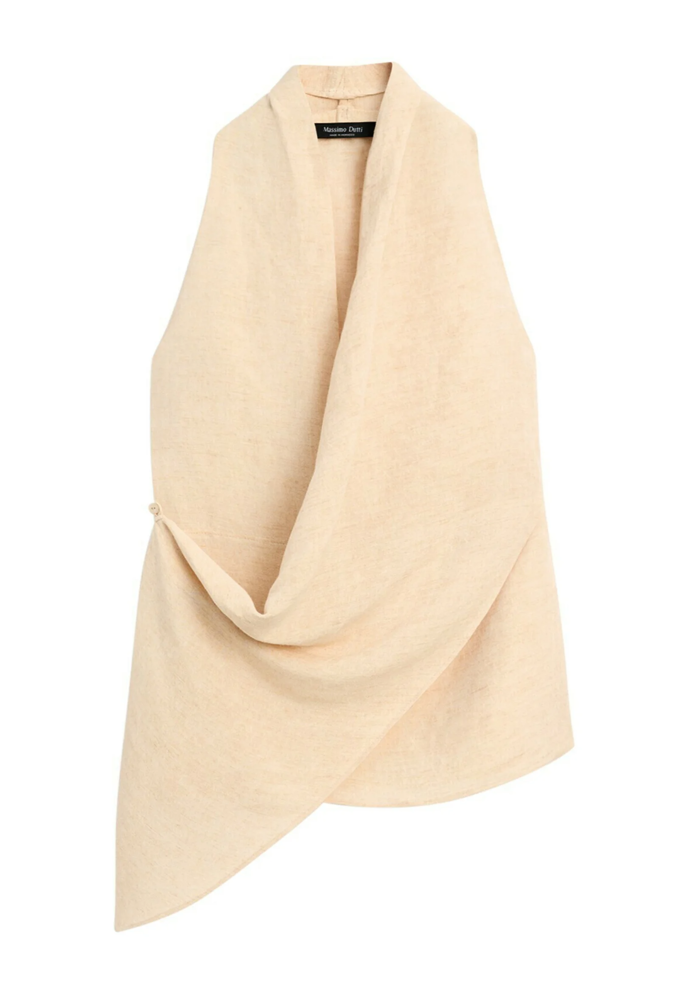 Lněný top s výstřihem halter za krk, Massimo Dutti, 2000 Kč