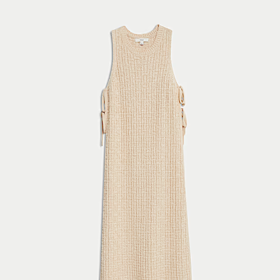 Pletené plážové midi šaty s vázankou a vysokým podílem bavlny, Marks&Spencer, 1899 Kč