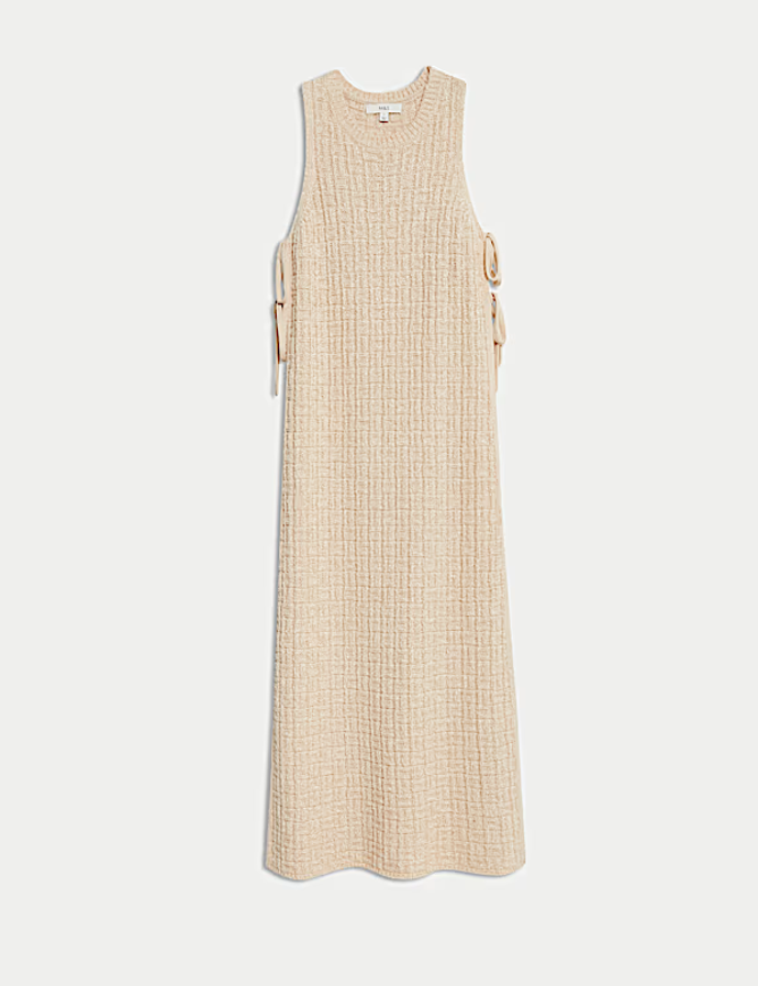 Pletené plážové midi šaty s vázankou a vysokým podílem bavlny, Marks&Spencer, 1899 Kč